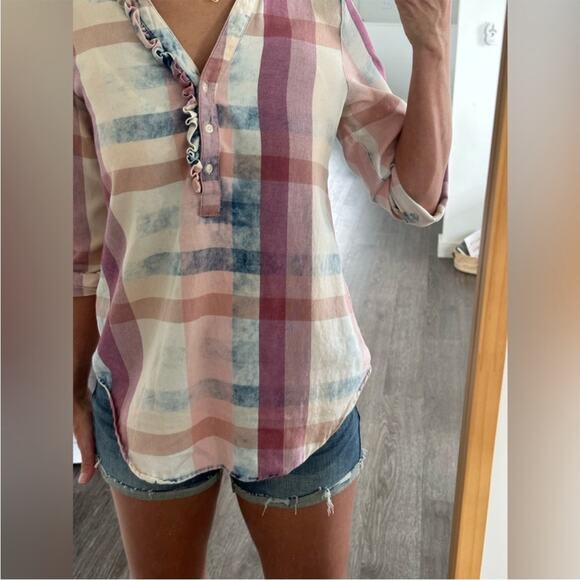 Anthropologie Isabella Sinclair Plaid Popover Blouse XS Oversize - Picture 10 of 10